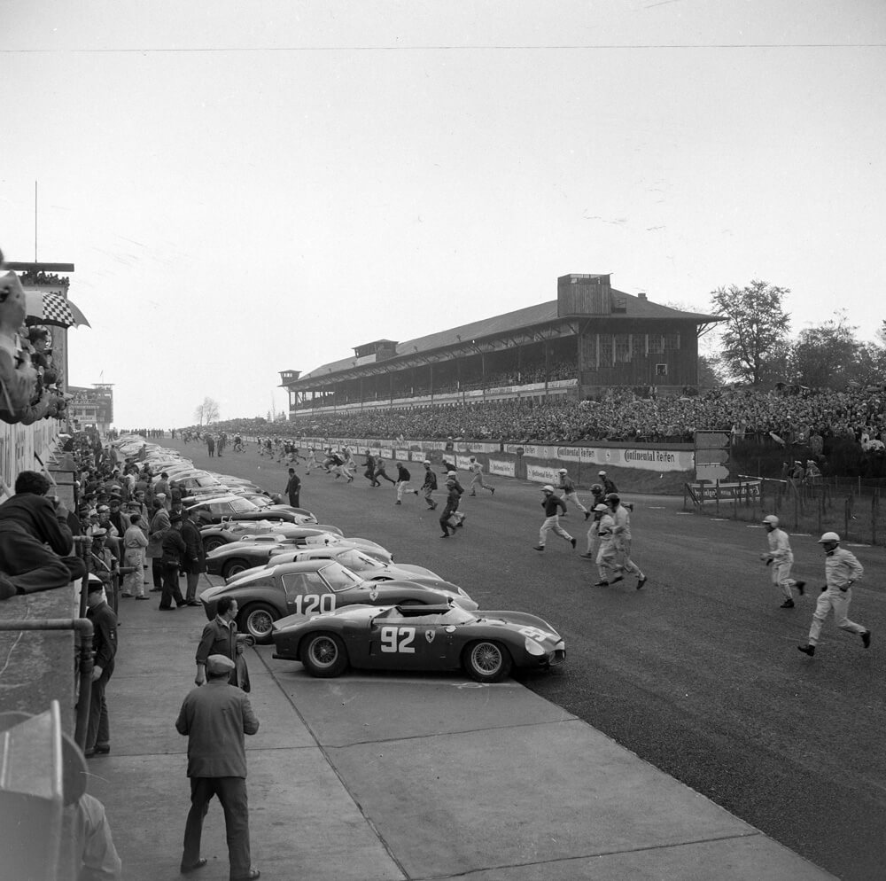 Drivers run to their cars at the start during the Nürburgring 1000 kms at Nürburgring on 27 May 1962