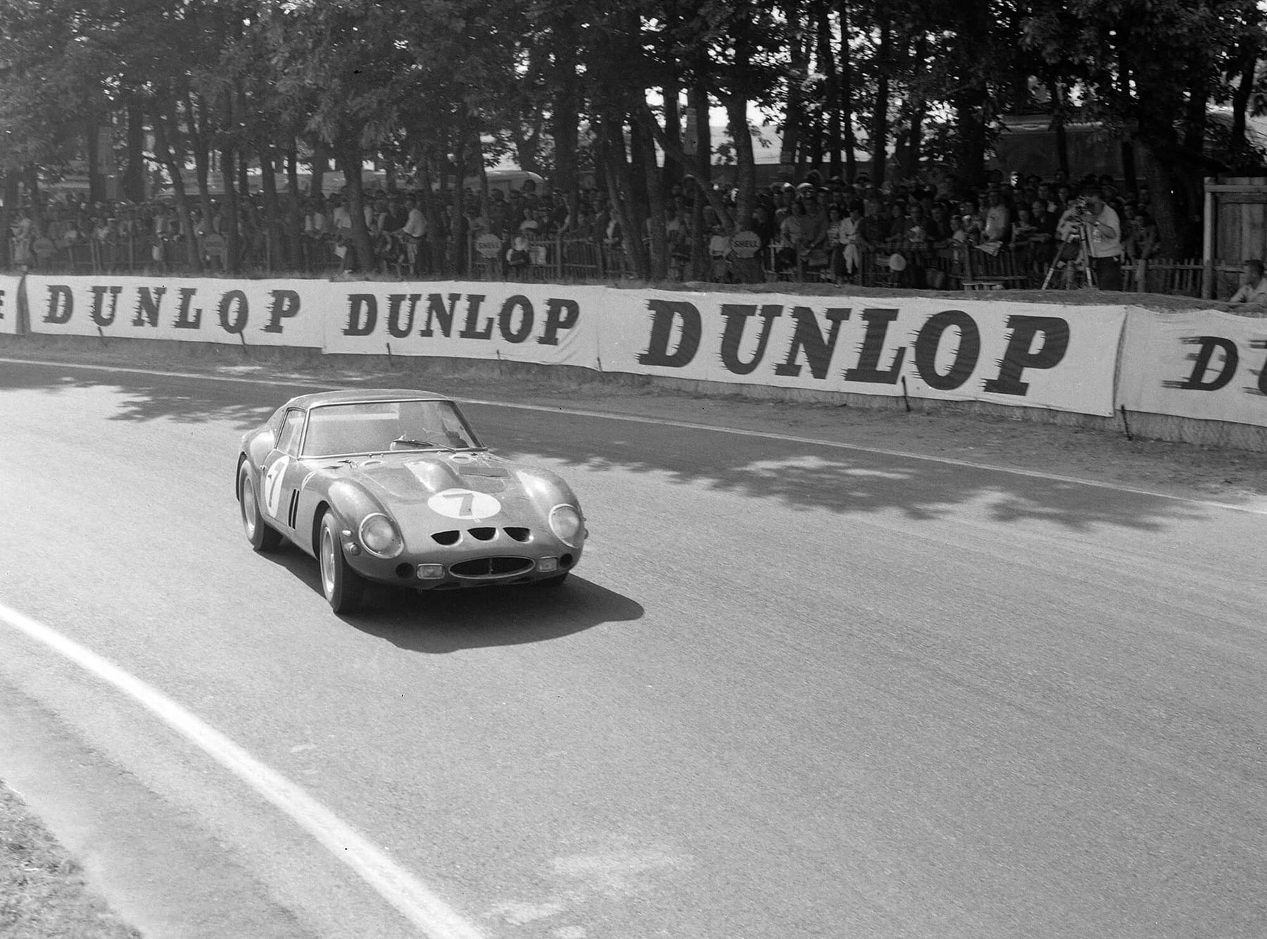 Chassis no. 3765, race #7, driven by Mike Parkes and Lorenzo Bandini during the 24 Hours of Le Mans at Circuit de la Sarthe, June 1962.